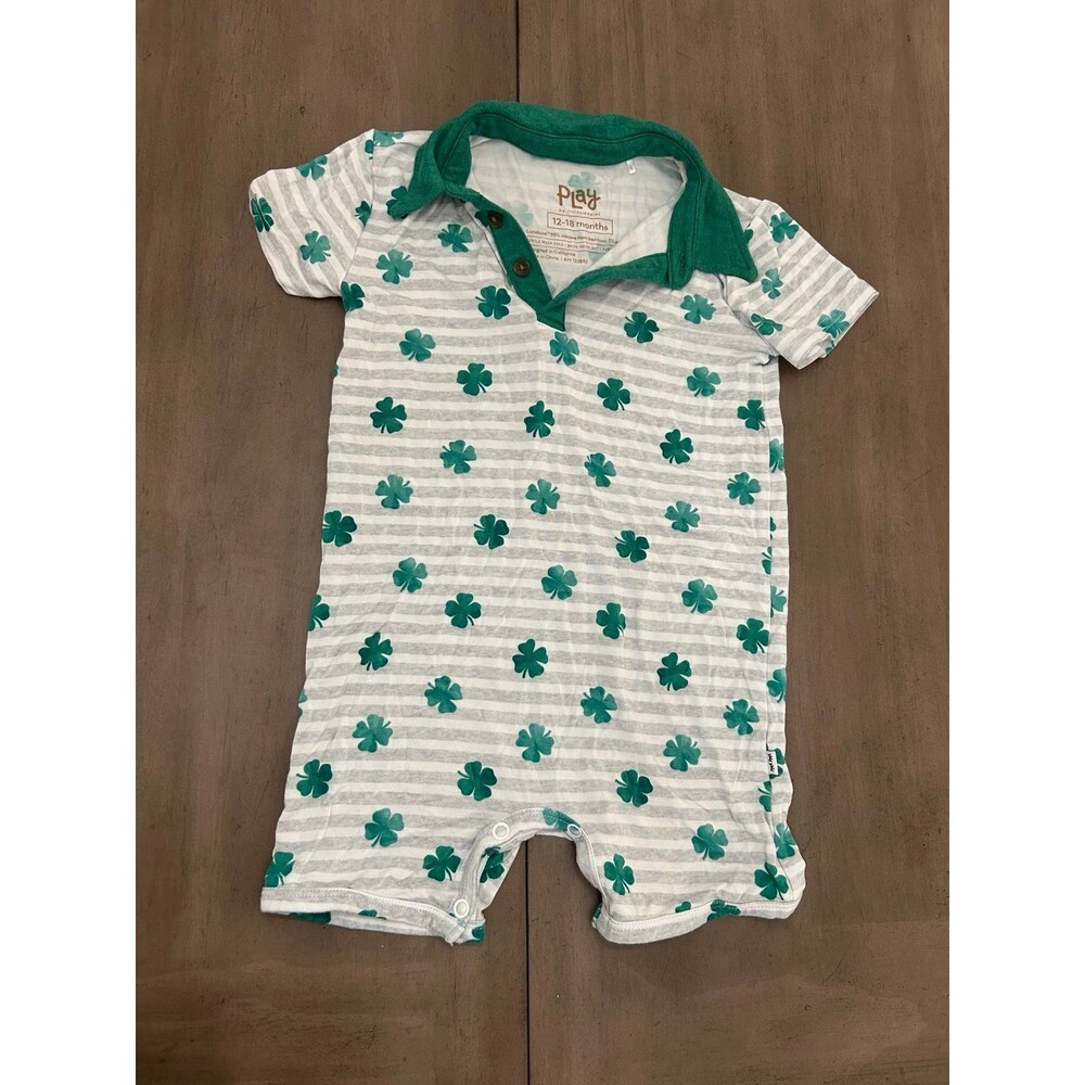 Little Sleepies Green Clover Striped Baby Bodysuit 12-18M Bamboo